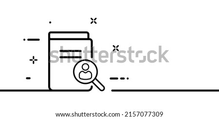 Personal information line icon. Data, man, people, book, document, file, dossier, questionnaire, magnifying glass, client, employee, folder, research, work. Business concept. One line style