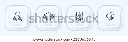 Work with cloud storage set icon. Transfer data, send, share information, remote, online, internet, sync. Business concept. Neomorphism style. Vector line icon for Business and Advertising.