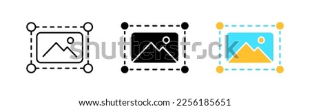 Gallery set icon. Photo, snapshot, image, filter, effect, landscape, picture, scenery, portrait, camera. Shooting concept. Vector icon in line, black and colorful style on white background