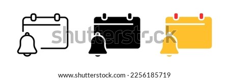Calendar with Ringing bell line icon. Reminder, notification, ring, doorbell, jingle, ringtone, message, alarm clock. Alarm concept. Vector icon in line, black and colorful style on white background