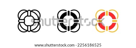 Inflatable Circle set icon. Summer, swimming, sea, ocean, vacation, travel, diving, boat, shune, float, sail. Lifebuoy concept. Vector icon in line, black and colorful style on white background
