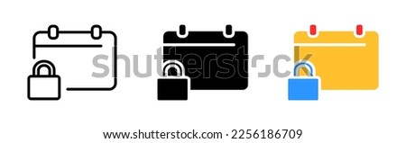 Calendar with a lock set icon. Private data, appointment, event, date, privacy, work, employee. Business concept. Vector icon in line, black and colorful style on white background