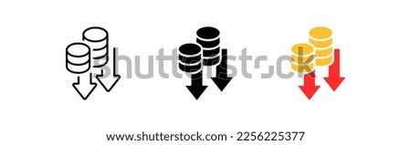 Losses icons set. Money, increase, capital, invest, negative growth, coins, arrow, business, work, chart, investment, shares, fund, trade, budget. finance concept. vector line icon in different styles