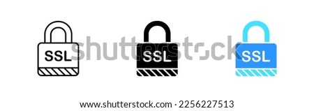 SSL icon set. Security protocol, cybersecurity, lock, internet, website, identification, security, vpn, encryption, communication, password. Security concept. Vector line icon in different styles