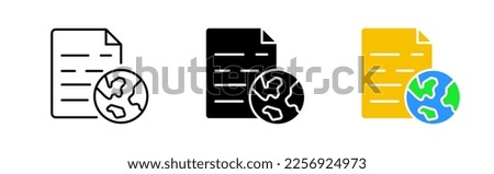 File with globe line icon. Programming language, file, software, job, access, office suite, record keeping, data organization. Data concept. Vector icon in line, black and color style