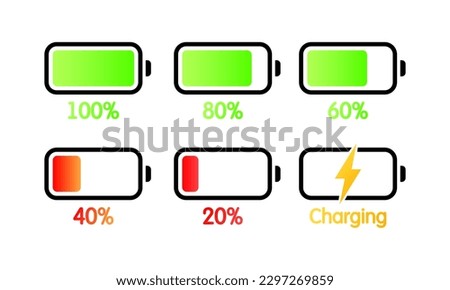 Battery level. Flat, color, battery charge level. vector icons.