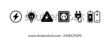 Electricity icons. silhouette, black, plug icon, batteries and energy. Vector illustration