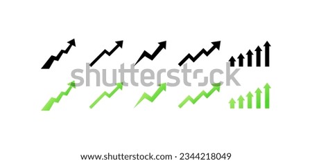 Graph up icons. Silhouette, color, up arrow, price up icons, growing arrows. Vector icons