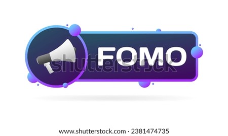 FOMO sign. Flat, purple, bullhorn in a circle, FOMO sign, FOMO icon. Vector icon