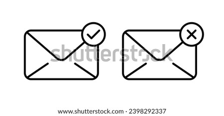 Envelope icons. Outline, approved and rejected envelope, cross and tick on the envelope. Vector icons