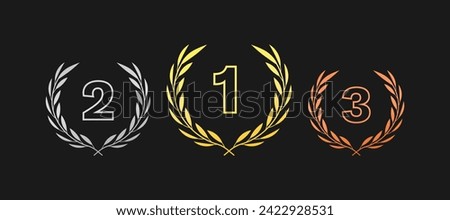 1, 2, 3 medals icons. Top medals. Flat style. Vector icons