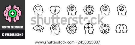 Mental Treatment icons set. Linear style. Vector icons