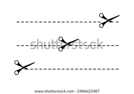 Scissors Set Icons. Place to cut the icon. Linear and Silhouette style. Vector icons.