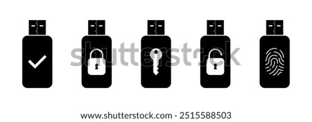 USB flash drive set icons. Silhouette style. Vector icons.