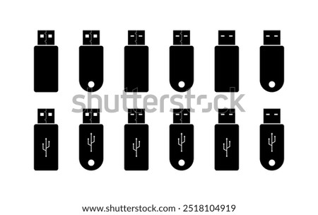 USB flash drive set icons. Silhouette style. Vector icons.