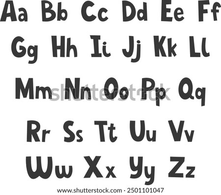 Cute hand drawn font. Vector English alphabet with small and capital letters in children's style. 