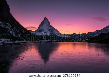 Reflection of Matterhorn at Riffelsee lake