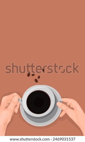 hand taking a cup of coffee on a brown background