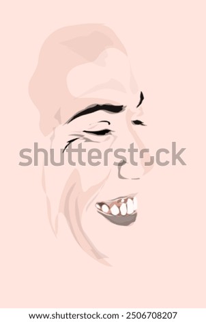 portrait of a person's face smiling broadly with a skin tone background