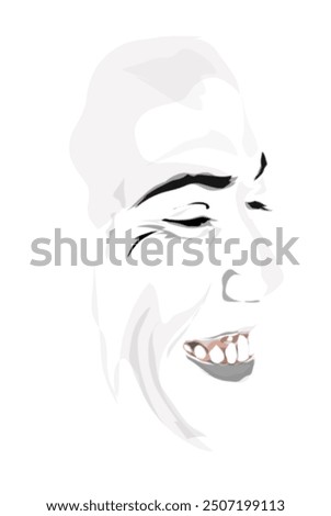 portrait of a person's face smiling broadly against a white background