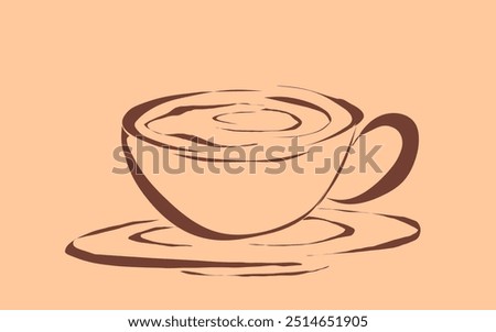 brown line illustration forming a picture of a cup of hot coffee without a background