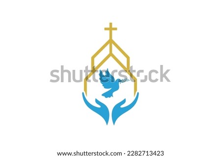 Chruch care with Dove peace christiani logo design vector