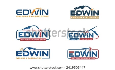 Set Edwin Welding and fabrication wordmark logo design icon element vector