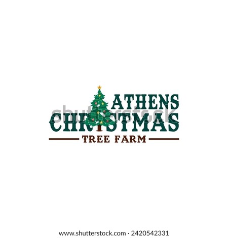 Athens Christmas tree farm winter nature logo design wordmark icon element vector