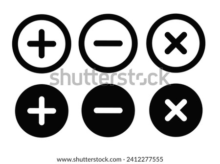 add,subtract and exit icon vector on white background