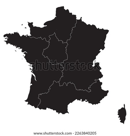 France (French) map with black and white outline division 5 regions. Vector Illustrator. 