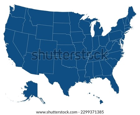 USA map with states, United States of America map. Isolated map of USA.