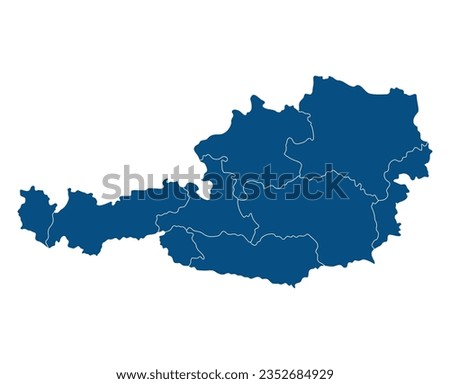 Austria map region administration blue color. Flag of Austria