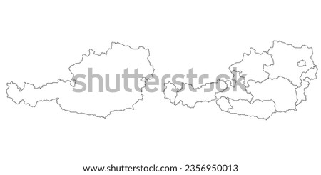 Austria map set in white color and administrative regions of Austrian map 