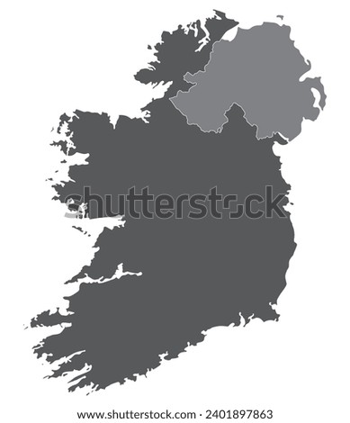 Ireland and Northern Ireland map. Map of Ireland Island Map in grey color