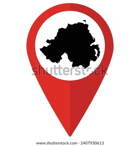 Red Pointer or pin location with Northern Ireland map inside. Map of Northern Ireland