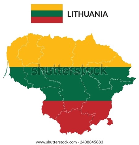 Lithuania map. Map of Lithuania with Lithuania flag