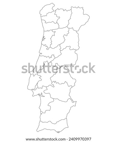 Portugal map. Map of Portugal in administrative provinces in white color