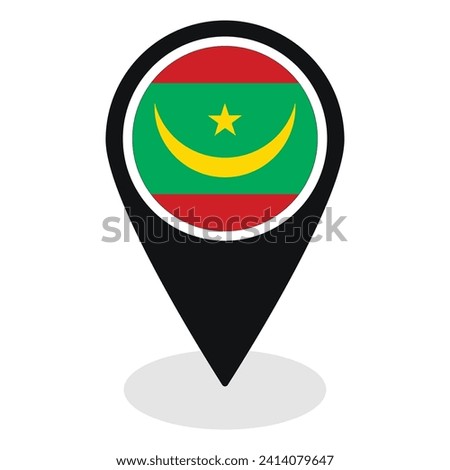 Mauritania flag on map pinpoint icon isolated. Flag of Mauritania