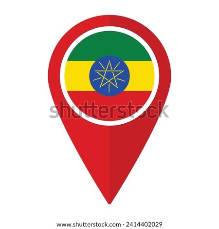 Ethiopia flag on map pinpoint icon isolated. Flag of Ethiopia