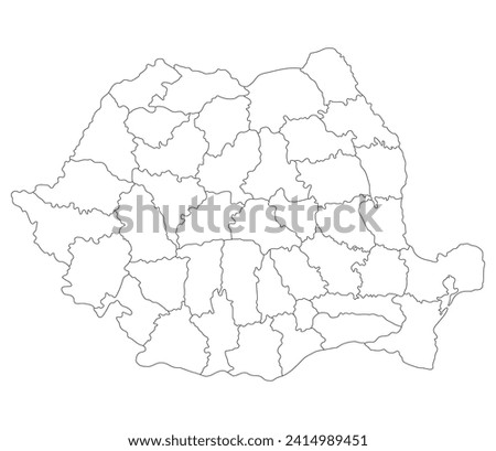 Romania map. Map of Romania in administrative provinces in white color