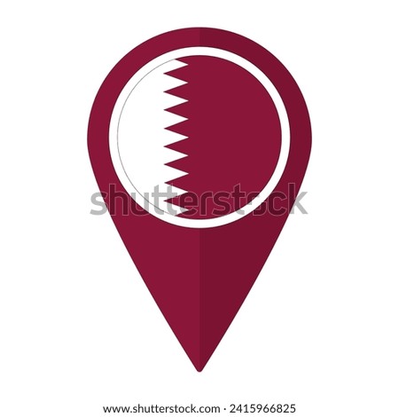 Qatar flag on map pinpoint icon isolated. Flag of Qatar