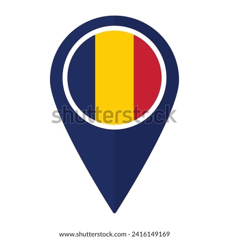 Flag of Chad. Chad flag on map pinpoint icon isolated.