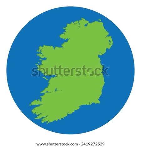 Ireland and Northern Ireland map. Map of Ireland Island Map in ggreen color in globe design with blue circle color.