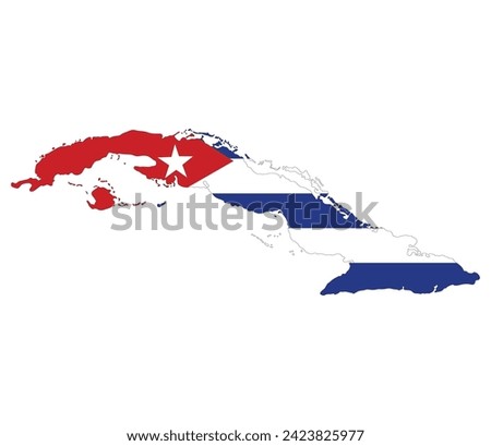 Map of Cuba with national flag of Cuba. 