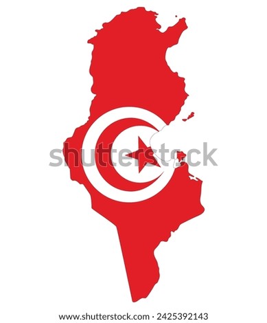 Map of Tunisia with national flag of Tunisia