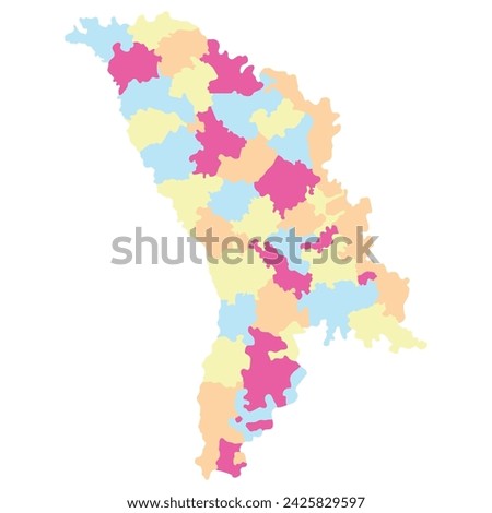 Moldova map. Map of Moldova in administrative provinces in multicolor