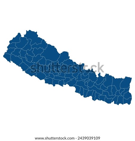 Nepal map. Map of Nepal in administrative Districts in blue color