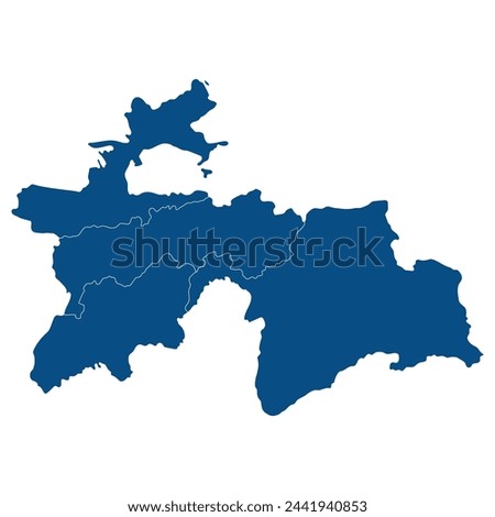 Tajikistan map. Map of Tajikistan in administrative provinces in blue color