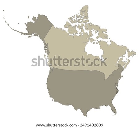 America and Canada map. Map of North America with USA and Canada map.