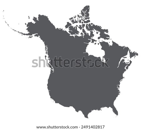 America and Canada map. Map of North America with USA and Canada map in grey color.